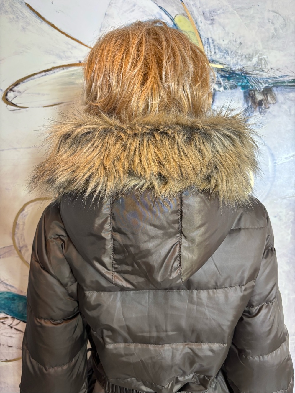 Joe Fresh Brown Quilted Hooded Puffer Jacket with Belt - Picture 9 of 16